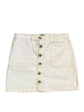KENSIE Jeans White Cream Denim Mini Skirt Size 10 High Rise Button Front Y2K